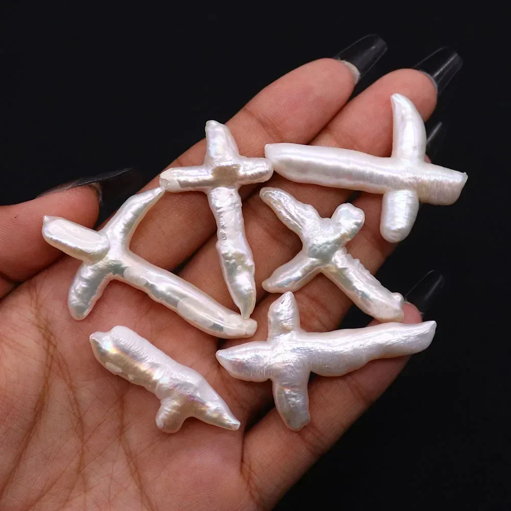 Irregular Cross-Shaped Natural Freshwater White Baroque Holeless Loose Pearls DIY Simple Exquisite Necklace Jewelry Accessories