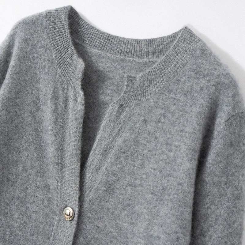 Damski sweter z kaszmiru 100%, dekolt w serek, metalowe guziki, kardigan, dzianina kaszmirowa, jesienno-zimowa, miękka, codzienna, wygodna bluzka.