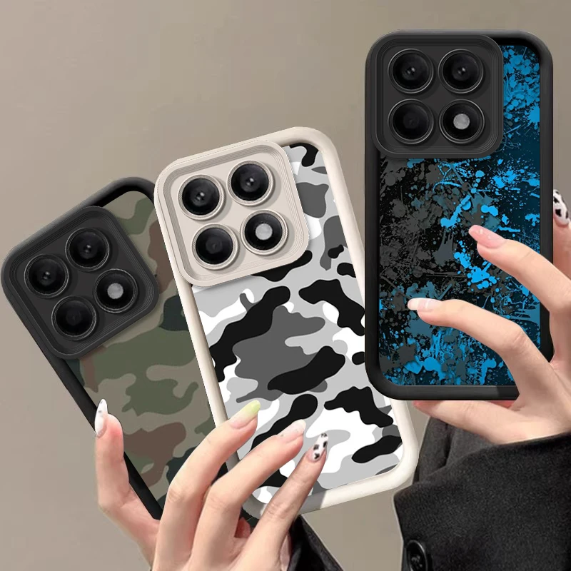 Camouflage color For Xiaomi 13T 14T Pro Redmi Note 13 9 10 12 14C K70E 9S Poco F5 5G X5 X6 C65 M6 Lite Soft Silicone Phone Case