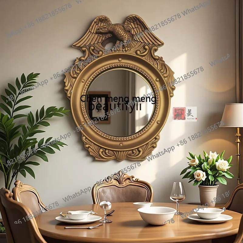 

P178 French Retro Fireplace Entrance Mirror American Eagle Carved Round Decorative Mirror European Style