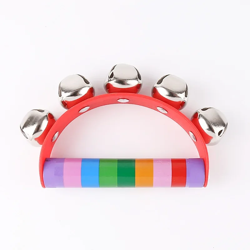 Hochet Coloré Arc-en-ciel avec Poignée en Bois pour Bébé, 5 Bâtons de Jingle, Cadeau Aléatoire pour Enfant