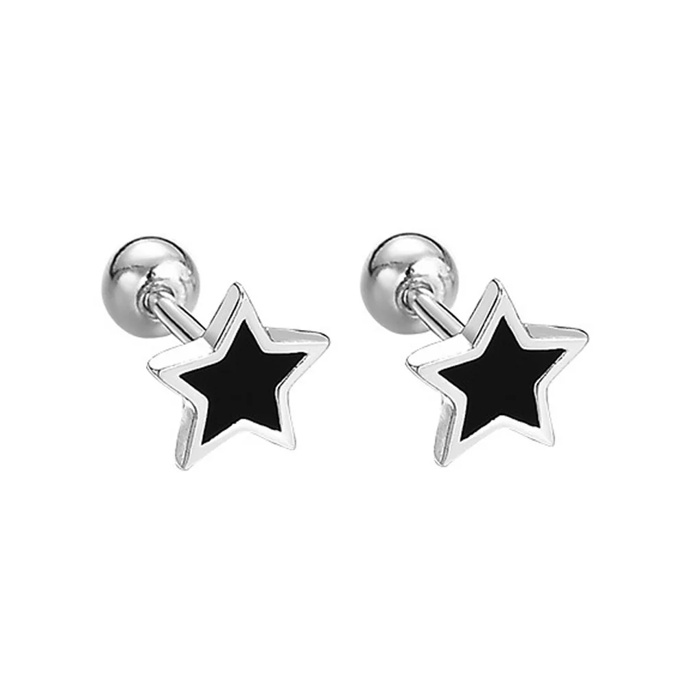 Pendientes pequeños redondos de Plata de Ley 925 para mujer, joyería de lujo de alta calidad, corazón negro, Estrella