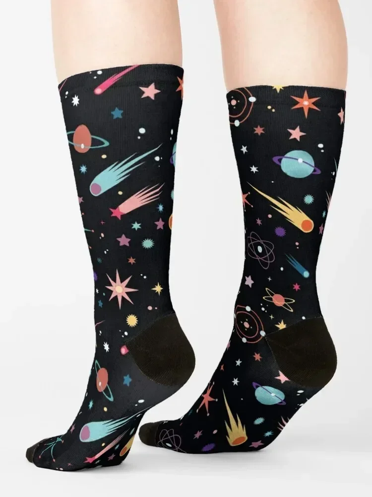 Fly Through Space Socks retrô floral meias femininas masculinas