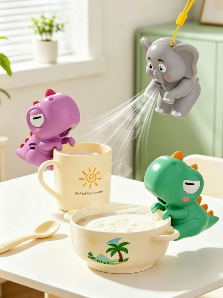 Cooling Clip-On Mini Fan for Cup Bowl Cute Elephant Animal Fans Coffee Chiller Mini Food Cooling Fan Rechargeable Air Blowing