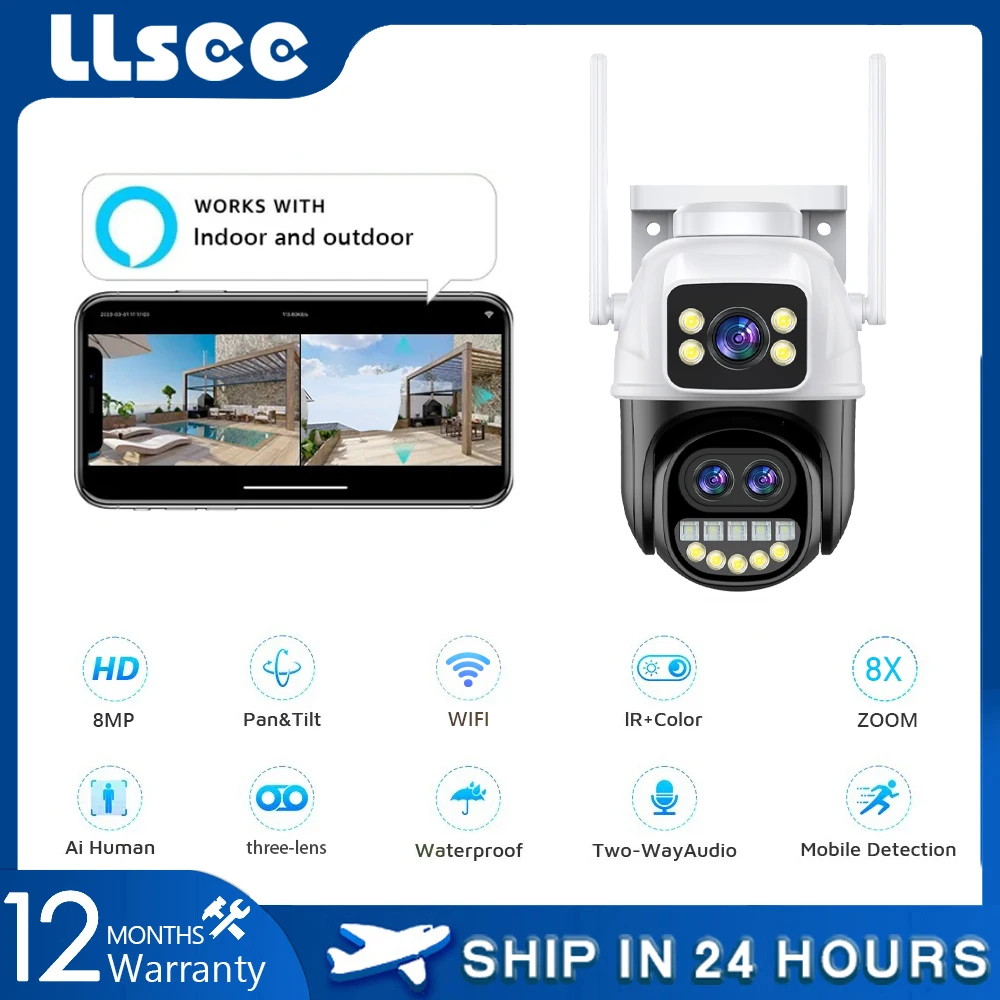 

LLSEE ICSEE 9MP 8x optical zoom,3 lenses,CCTV outdoor wireless WIFI,360 surveillance,4K security camera,pan tilt,IP camera