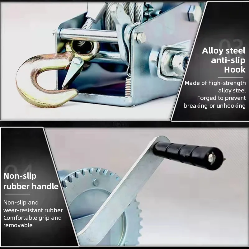 ونش يدوي ذاتي القفل من الفولاذ المقاوم للصدأ 800 رطل/3000 رطل يدوي متين على الطرق الوعرة ونش كرنك اليد لمقطورة شاحنة القارب