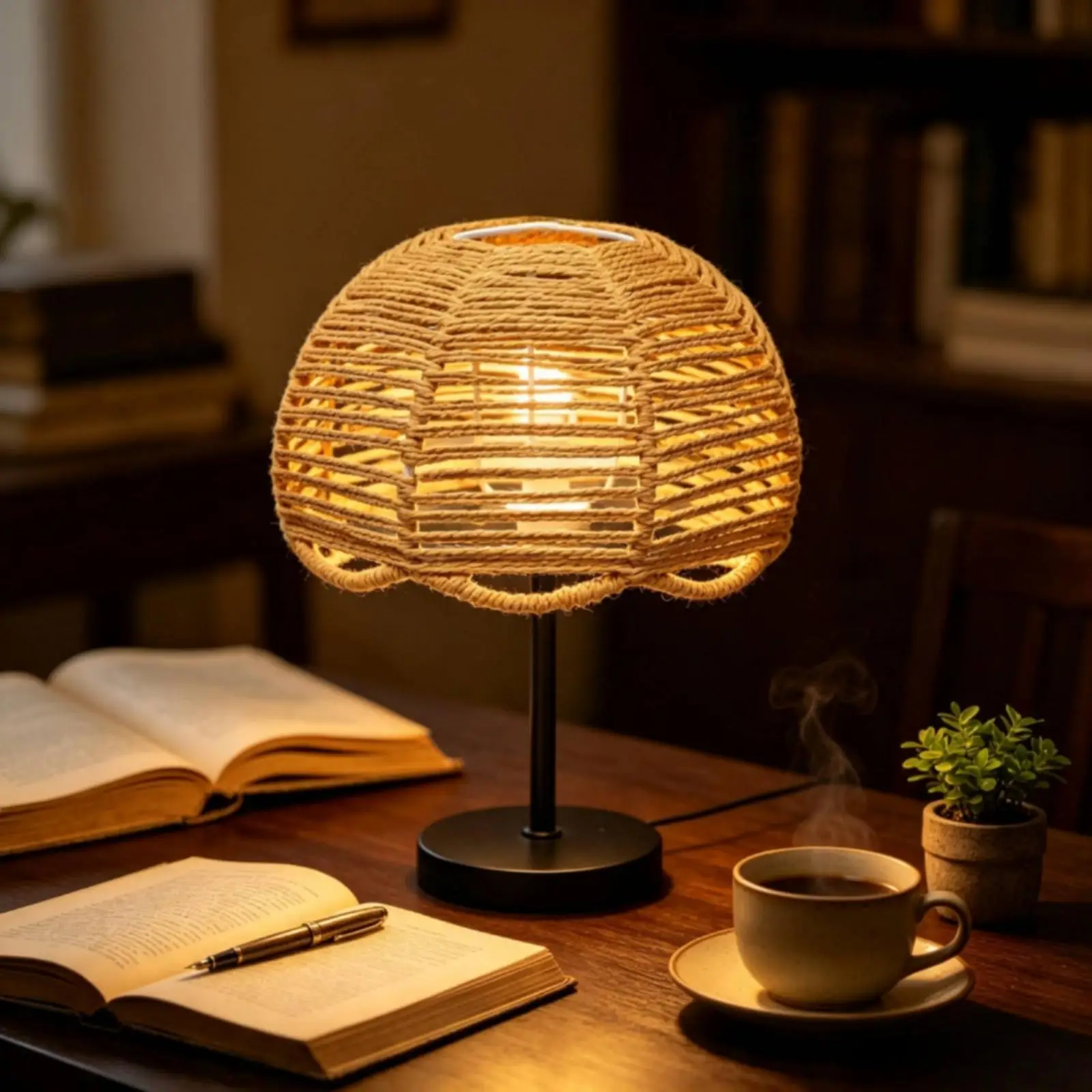 Paper Rope Cylinder Lampshade Boho Style Hanging Light Shade for Standard E27 Socket Cozy Corner Lighting
