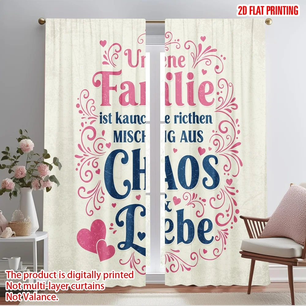 

2pcs 2D flat printing Drapes Family Chaos Love Heart 100% Polyester Without Electricity Family Party for Holiday Home Decor &
