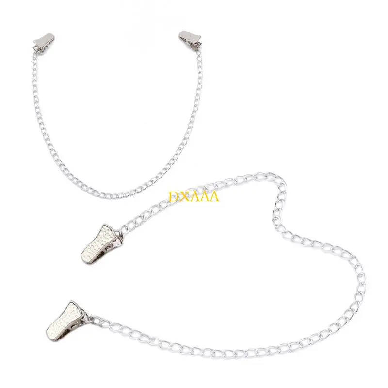 DXAA 2 قطع أنيقة سترة سلسلة كليب فضية اللون سلسلة معدنية للنساء حامل نظارات سلسلة القميص لارتداء اليومي #3