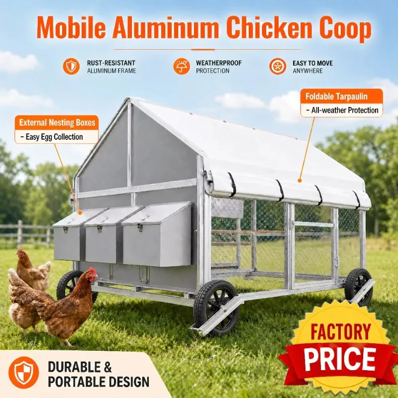 Mobile Pasture Chicken House With Automatic Water Drinking System Galvanized Frame Poultry Coop For Free Range Chicken Farm