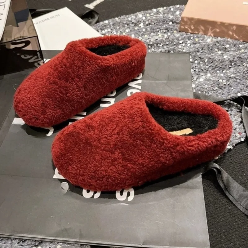 

Fur Women Flats Mules Shoes 2025 Winter Fad Casual Slippers Designer Elegant Slingback Sandals New Cozy Home Zapatillas De Mujer