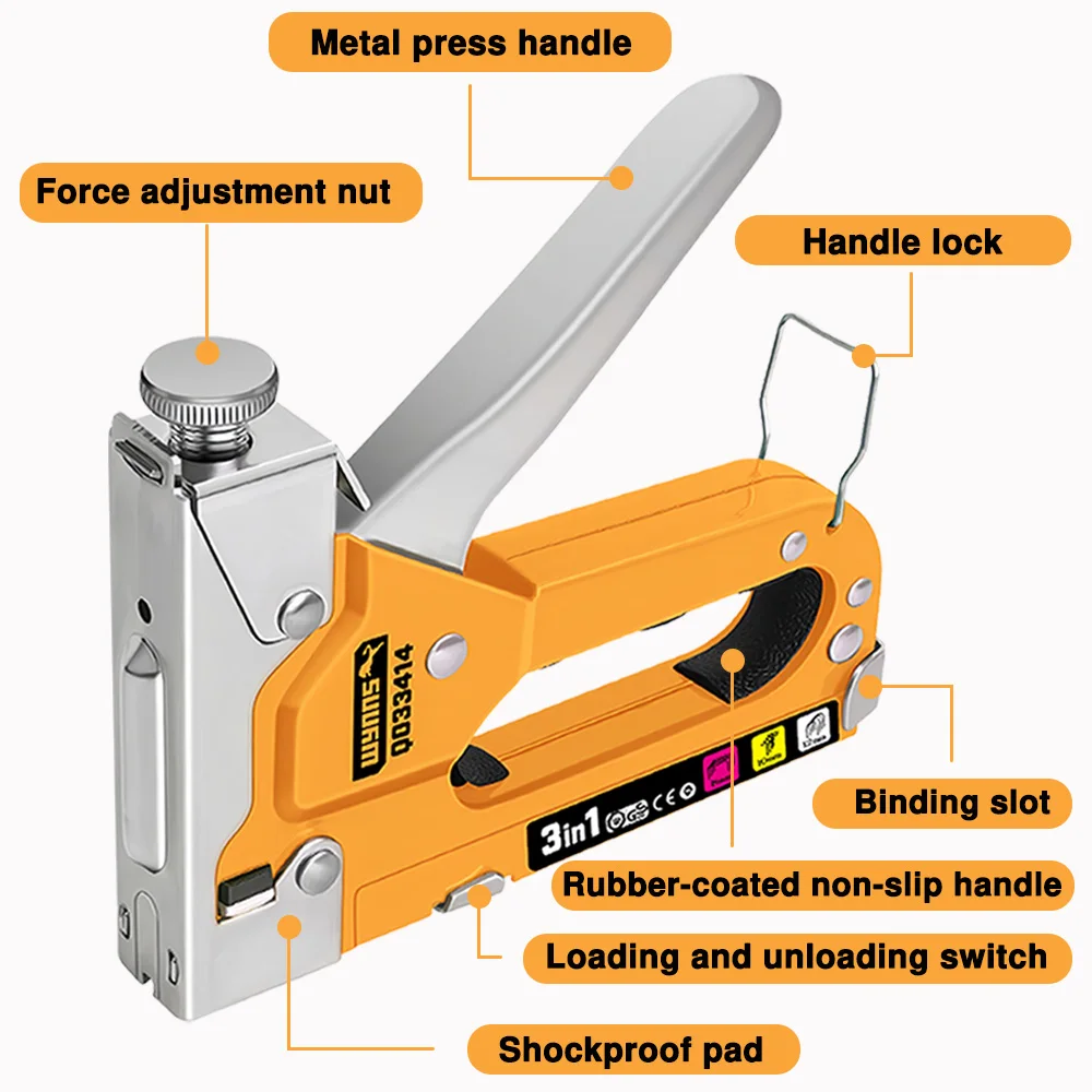 WYNNS 3 In 1 Manual Nailing Gun Construction Stapler Heavy Duty Air Nail Woodworking Special Staple Book DIY Tools With 300 Nail