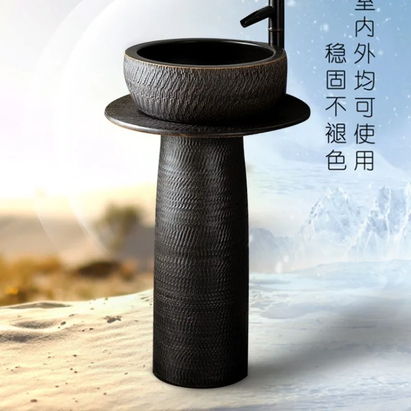 Dark red black spot household integrated column washbasin bathroom washbasin outdoor round ceramic column basin
