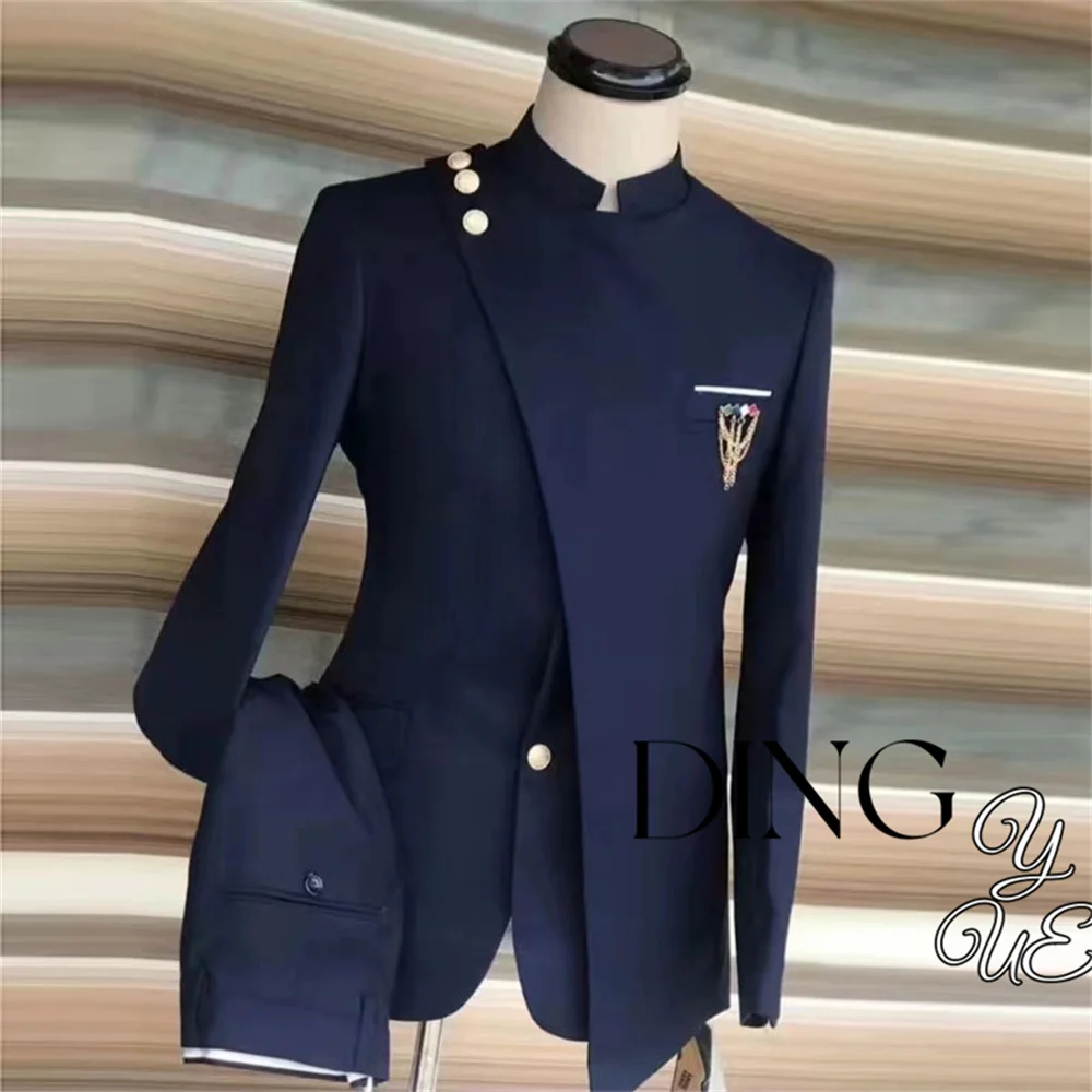 Wedding Suit For Men Set Navy Blue Blazers Formal 2 Pieces Jackets Pants Classic Business Coats Traje Formal Para Hombre