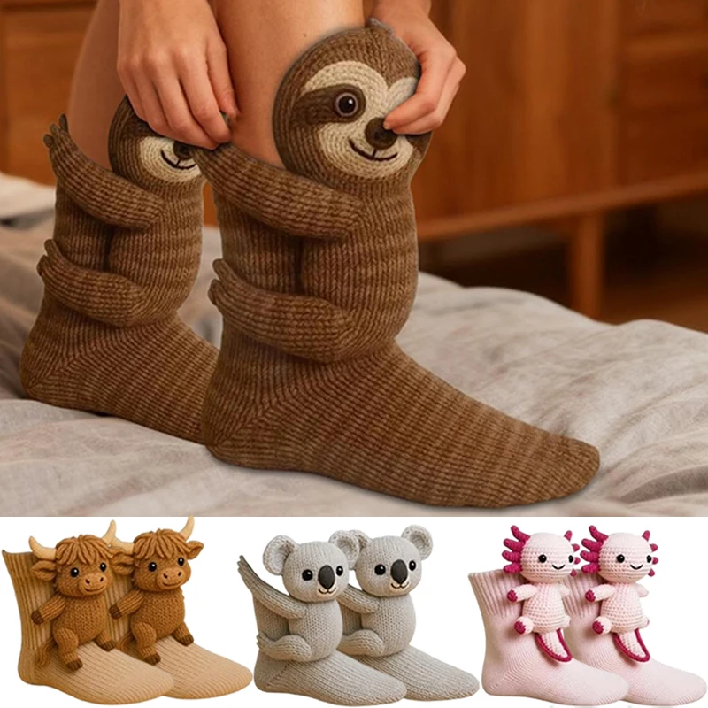 

2025 3D Knitted Animal Cute Socks Cozy Fuzzy Thick Warm Plush Kawaii Socks for Women Teens Kids Home Winter Party Sockings Gift