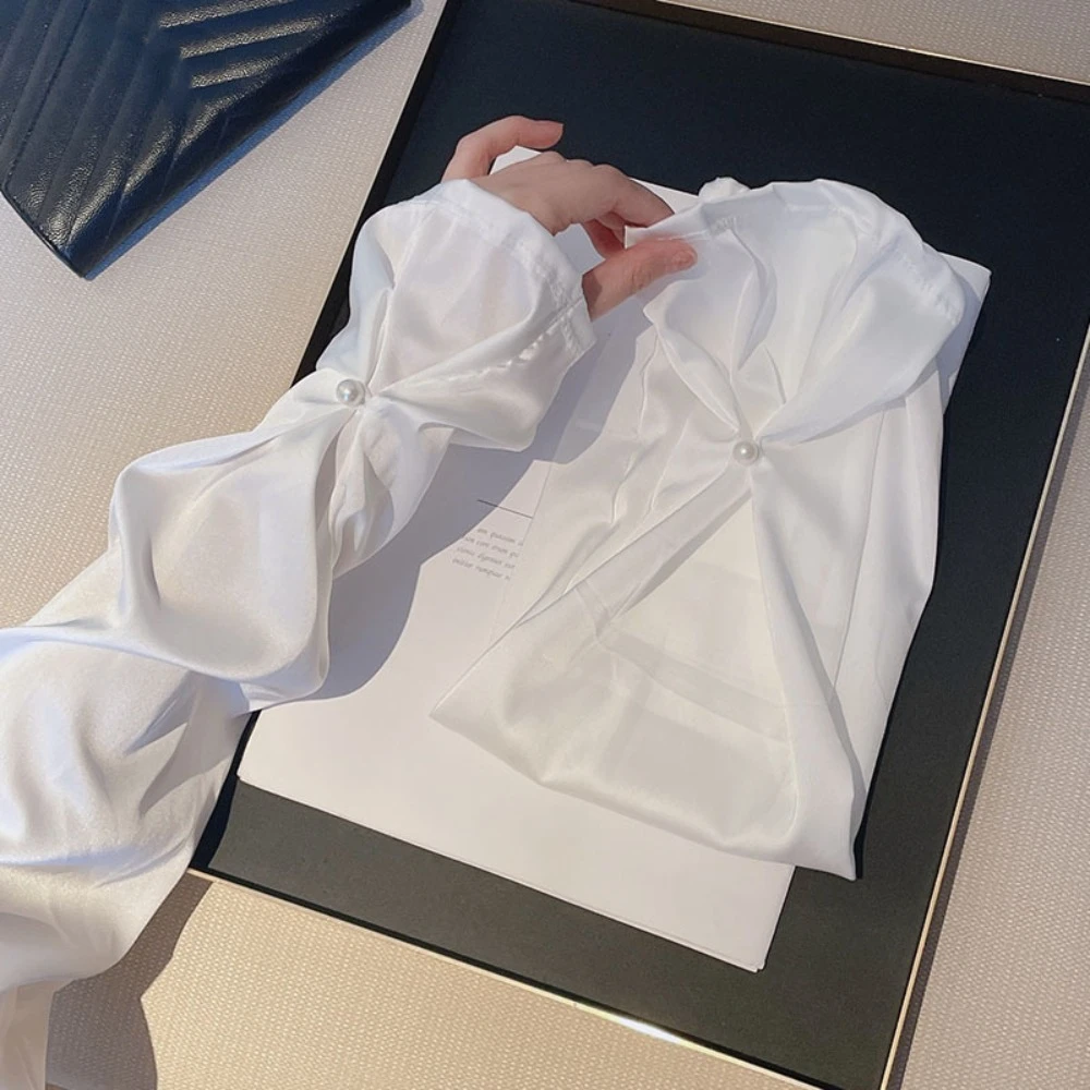 

Sun Protection Silk Fabric Sleeves Thin Pearl Breathable Long Arm Sleeves Hand Sleeves UV Protection Yarn Arm Sunscreen Covers