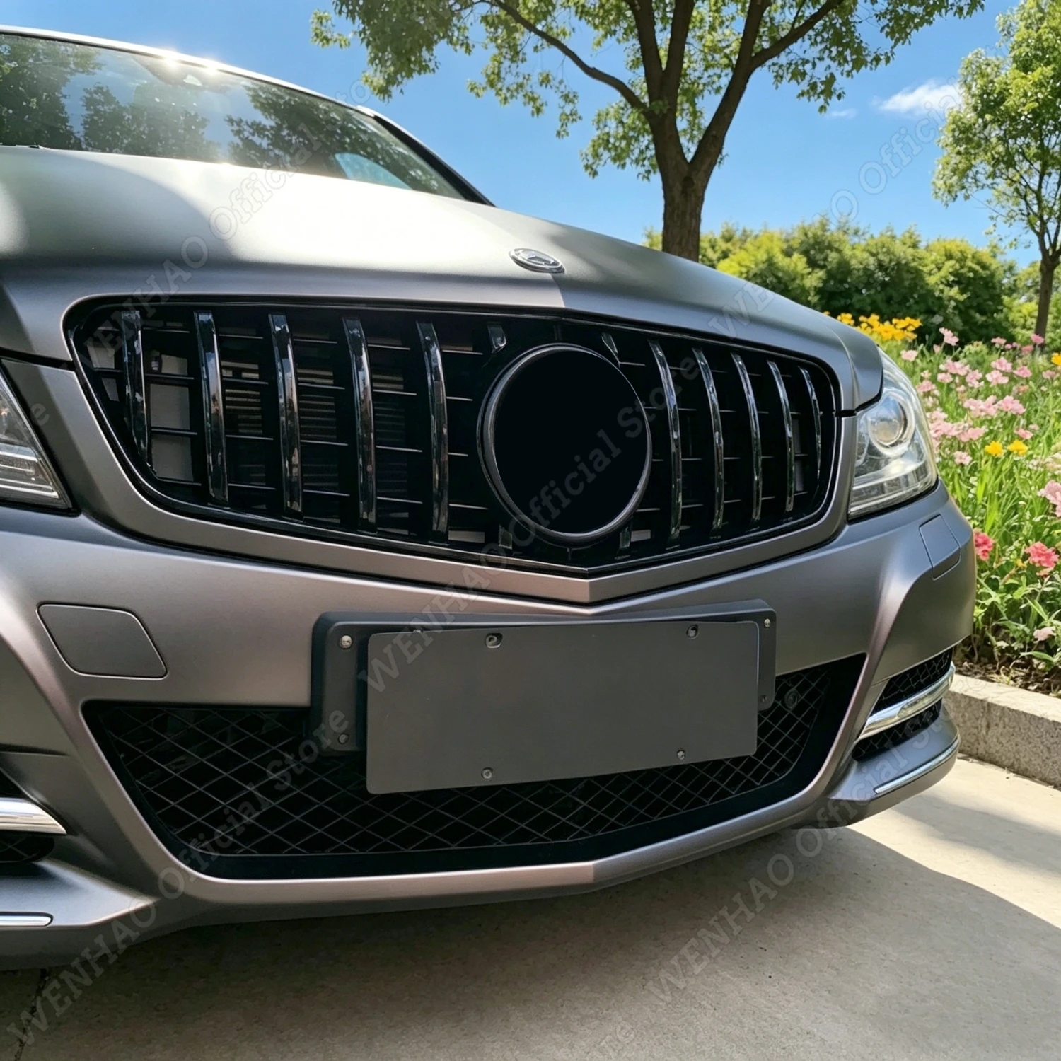 GT Style For Mercedes Benz W204 C Class C200 C230 C250 C300 C350 2007-2014 Car Front Bumper Racing Grille Cover Gloss Black ABS