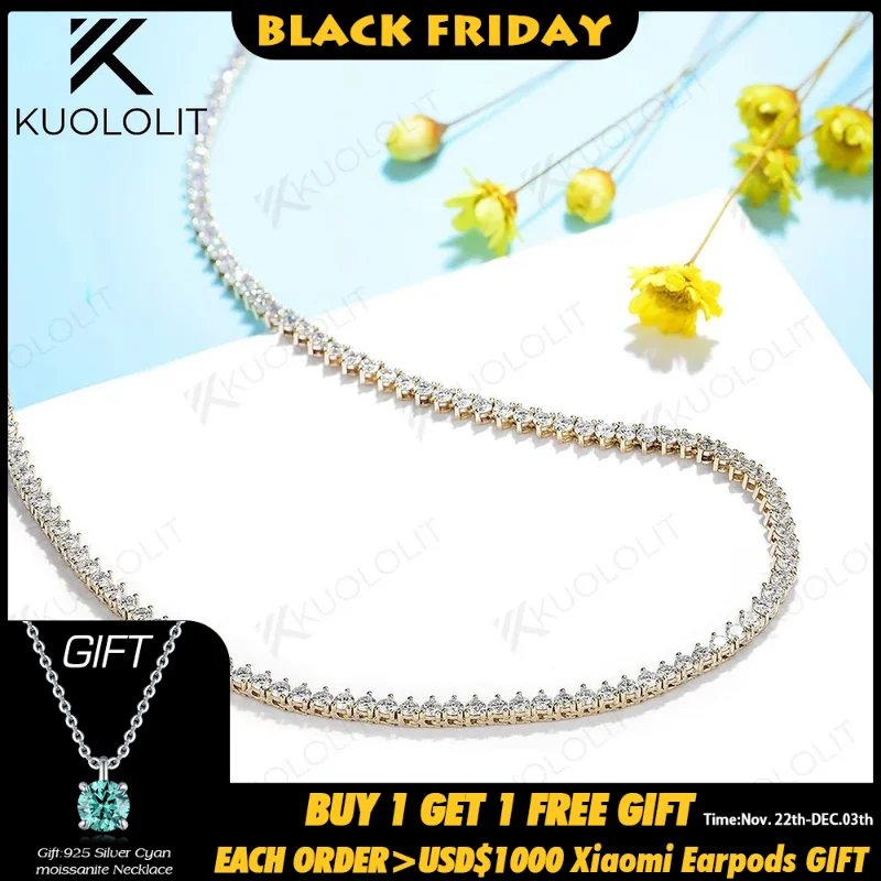 Kuololit 5.25CTW Lab Grown Diamonds Tennis Necklaces for Women Men Solid 14K 10K Gold Silver for Engagement Party Christmas