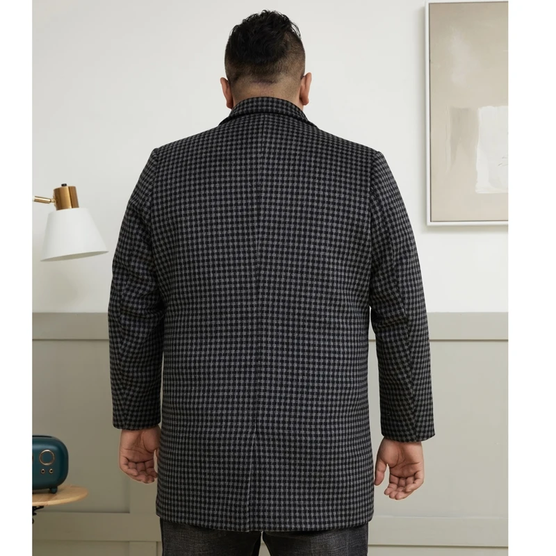 5XL 6XL 7XL 8XL 9XL Plus Size Men\'s Clothing Houndstooth Loose Long Wool Coat Autumn Winter Brand New Fashion Fat Jacket