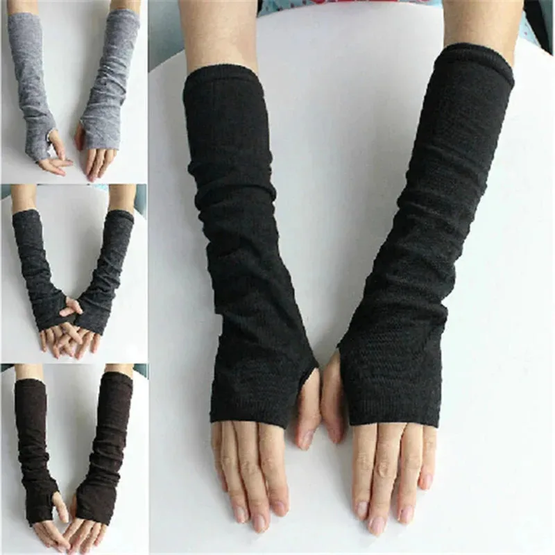 Stacked Design Extra Long Fingerless Gloves Thick Knit Warm Soft Skin Friendly Fashion Winter Mittens Split-finger Gloves