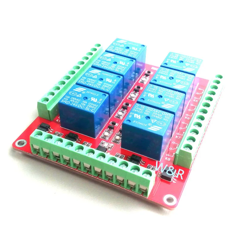 

8-way relay control module/bidirectional optocoupler isolation/high and low level selectable/5V/12V/24V