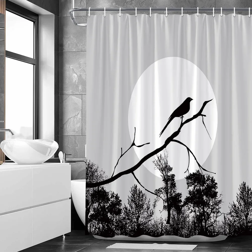 Sexy Woman White Shower Curtains Highland Cow Palm Leaf Ink Flower Bird Polyester Fabric Washable Bathroom Decor Bath curtain