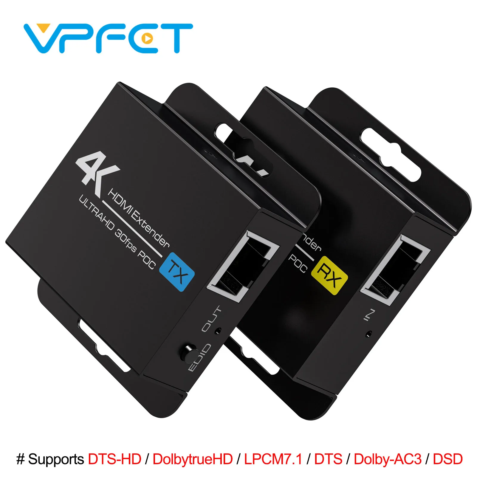 

HDMI Extender Over Ethernet Cat5e/6 Up to 130Ft Adapter Converter Power Over Cat Support 4K30Hz 1080p with POC HDCP EDID VPFET