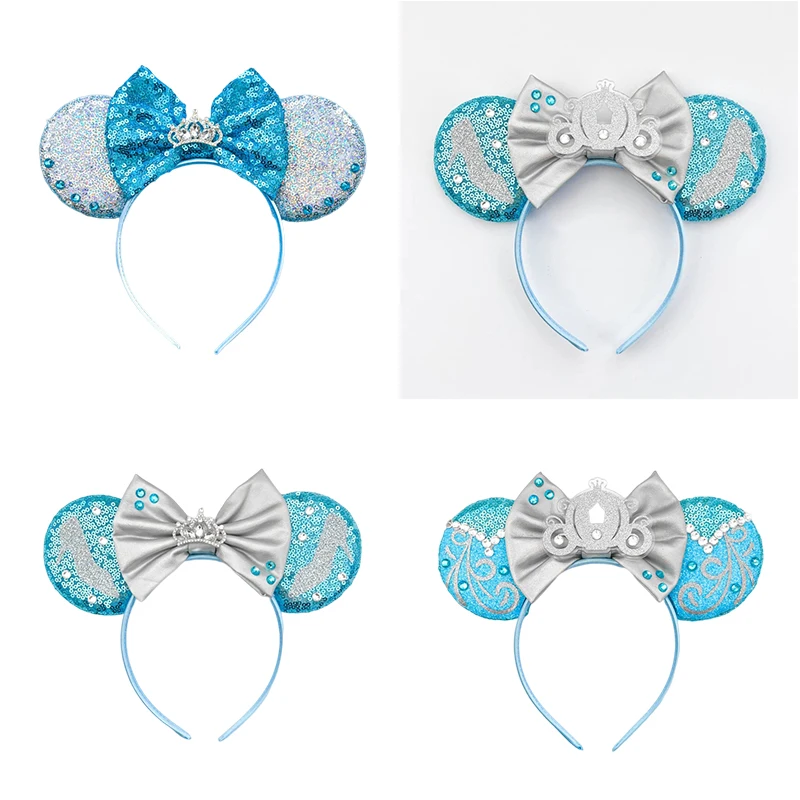 Disney Hair Accessories Baby Crown Bow Headbands Kids Princess Hair Band Women Cinderella Headwear Girls Crystal Shoes Head Band