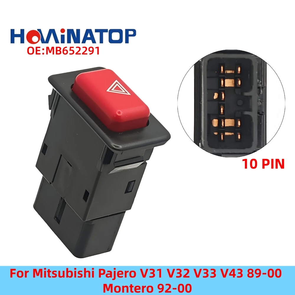 HOWINATOP MB652291 Hazard Warning Light Switch 10 Pin For Mitsubishi Pajero V31 V32 V33 V43 89-00 Montero 92-00 OEM Replacement