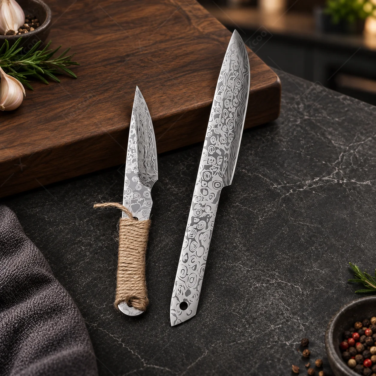 WXCOO Blade Blank Stainless Steel Kitchen Knife DIY Handle with Hemp Rope Sheath Sharp Meat Fruit Cutting Butcher BBQ Grill Tool