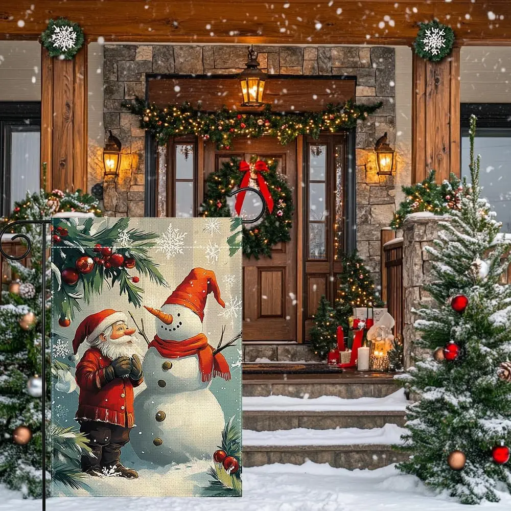 Winter Snowman Snowflake Garden Flag 12x18 Inch Double Sided Gnome Christmas Yard Outdoor Flag House Holiday Outside Decorat jjp