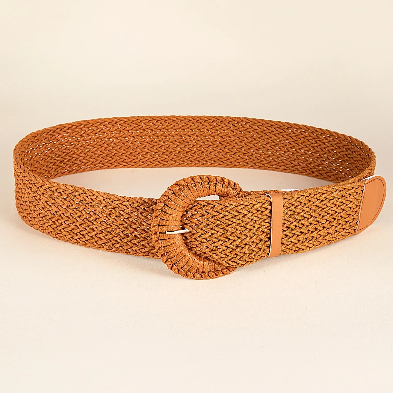 New Round Buckle Woven Waxed Rope Belt Vintage Simple Girls Paired Dress Jewelry Classic Pin Buckle Wide Belt for Women