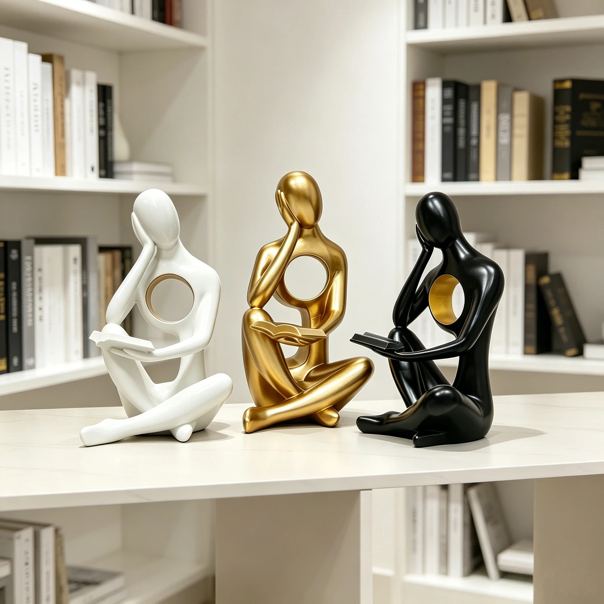 Hollow-Out Abstract Human Figure Resin Ornament for Readers, Suitable for Living Room Tv Cabinets, Study Desks, Company Reception Desks, and Model Room Shelves. It Symbolizes Tranquility and Reflection, Enhancing the A