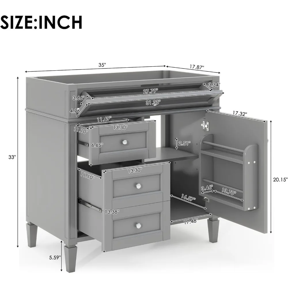 36 Inch Bathroom Vanity with Sink Combo, Solid Wood Frame Bathroom Vanities with 2 Drawers & Soft Closing Doors & Tip