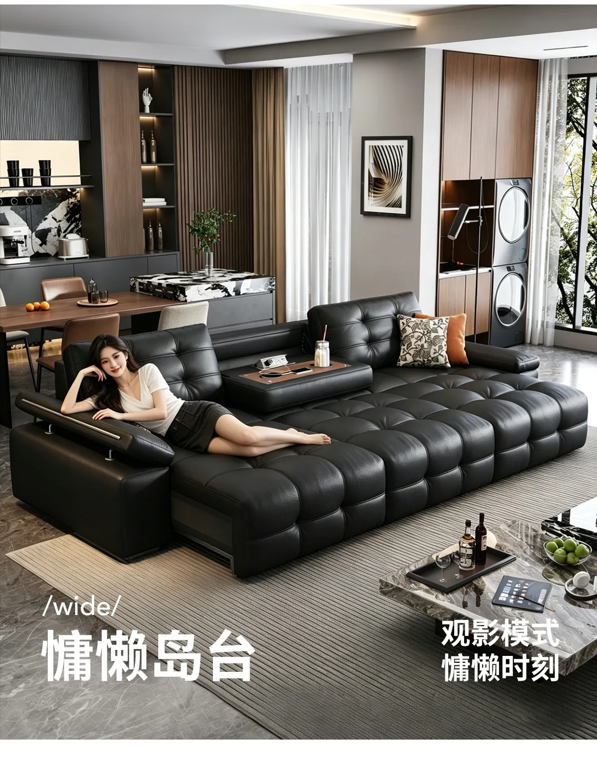 Top limited leather sofa bed integrated dual-purpose living room multi-functional electric adjustable retractable sofa