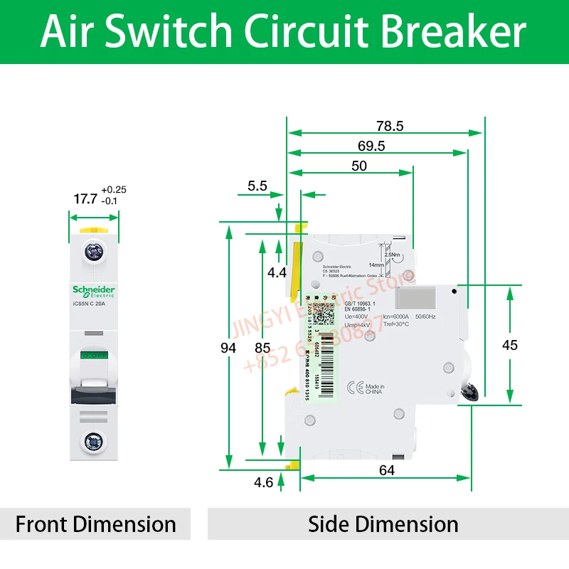 Schneider Electric Acti 9 iC65N Miniature Circuit Breaker C Curve 6A 10A 16A 20A 25A 32A 40A iC65N MCB Air Switch A9F18110