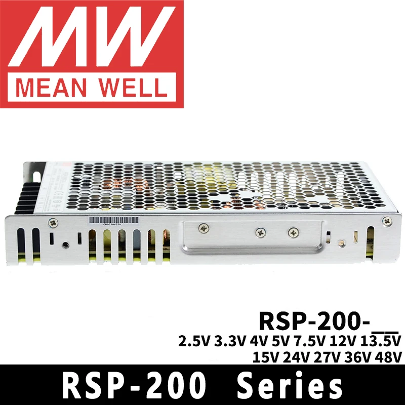 Mean Well RSP-200-2.5/3.3/4/5/7.5/12/13.5/15/24/27/36/48 meanwell AC/DC 200W Single Output with PFC Function Power Supply