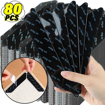 80/8 pièces tapis autocollants antidérapants réutilisable lavable Anti Curling tapis patchs autocollant fixe tapis de sol tapis poignée bouchons bandes