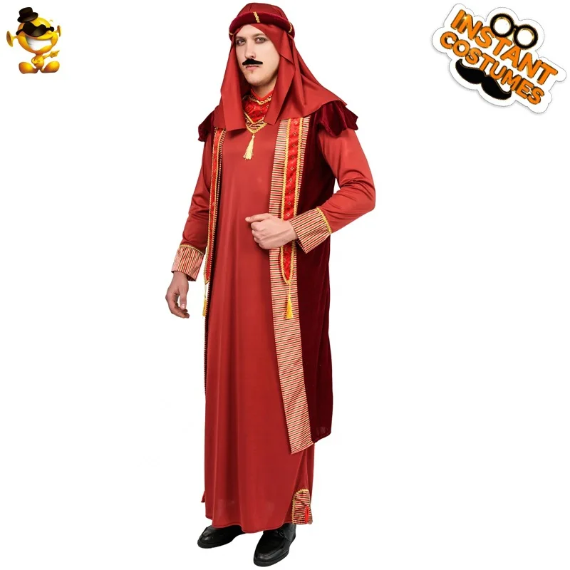 Adult Men's Arab Elder Costume Party Stage Performance Costume 3pcs Headscarf Robe Sleeveless Jacket