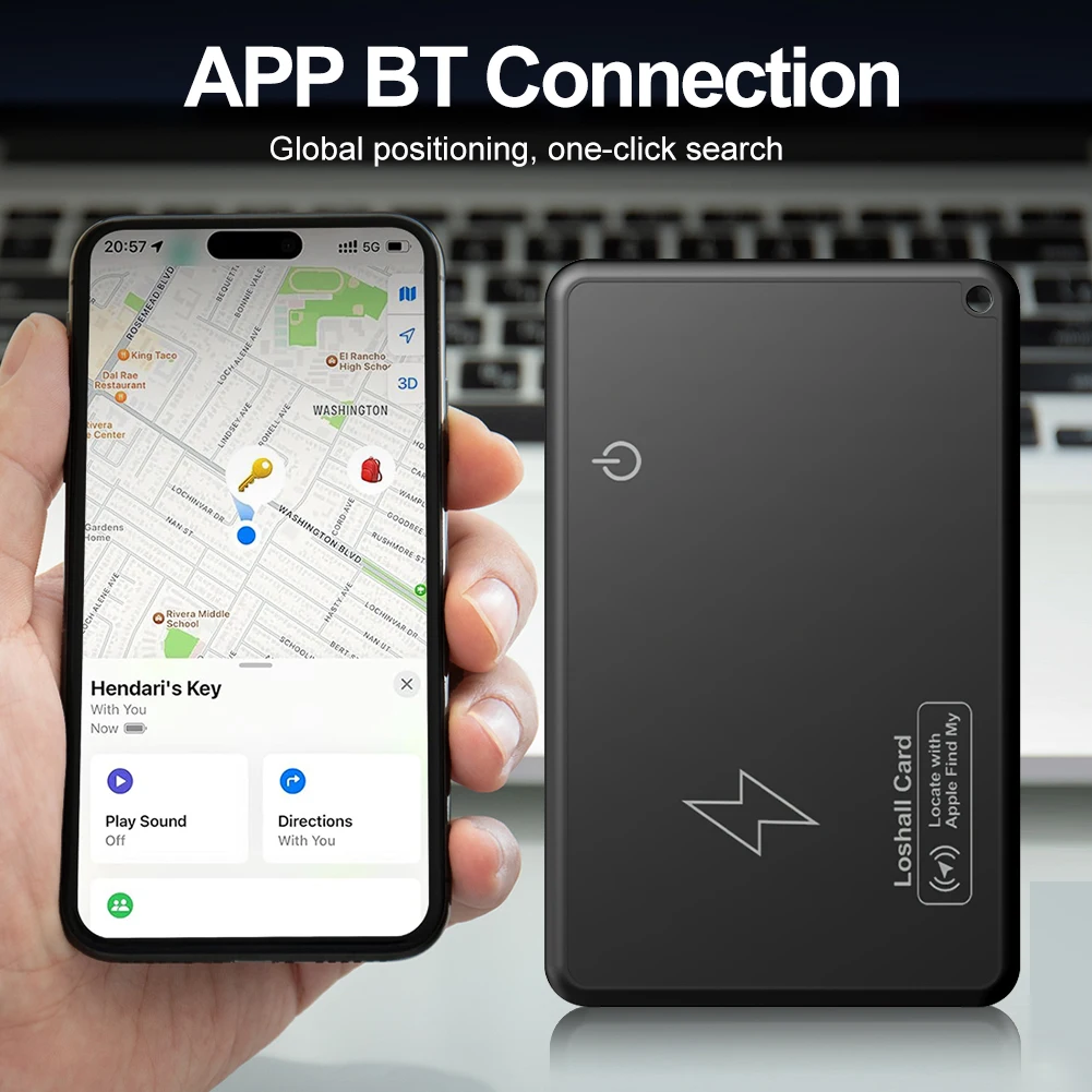 Global GPS Tracker Card Ultra-Thin Wireless Charging Wallet Tracker Card Work with Find My App GPS Locator Smart Location Tag