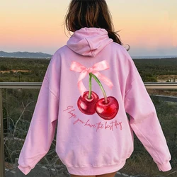 Coquette Cherry Hoodie Have A Good Day Hoodie Words on Back Coquette Bow Hoodie Trendy Ribbon Hoody Cute Pullover Sweatshirts