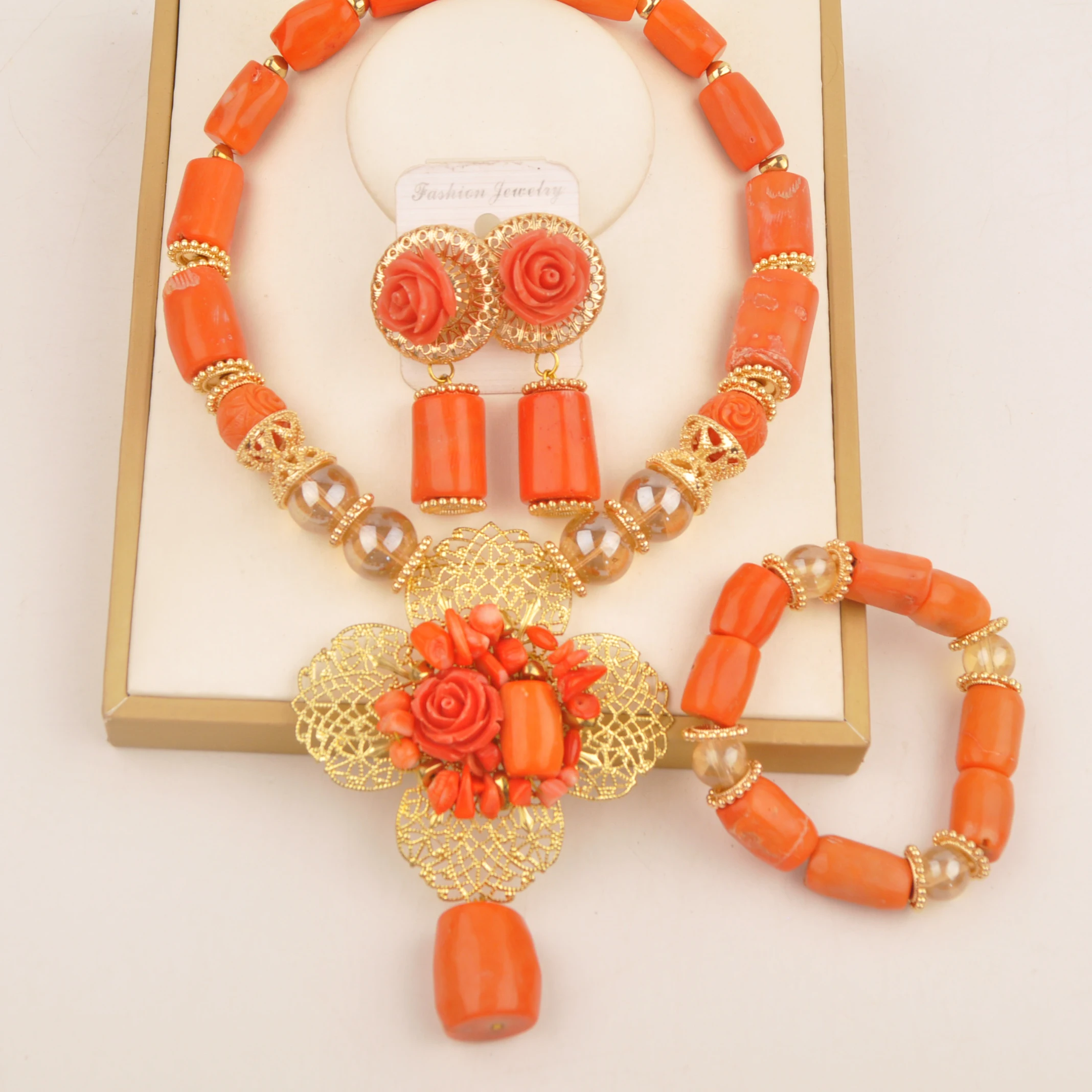 

Necklace Orange wedding Fashion African Jewelry Natural Coral Collection Nigeria