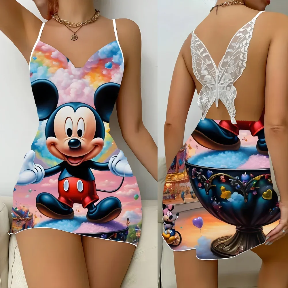 

New Sleepwear for Women Summer Sexy Female Nightwear Cartoon Pattern Women's Home Dress Sleevesless Women's Pajama Free Shipping