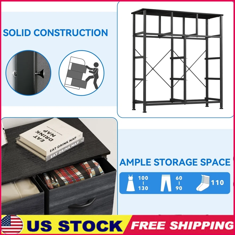 

9-Drawer Fabric Dresser with Steel Frame Wooden Top Storage Chest Bedroom Living Room Entryway Easy Assembly