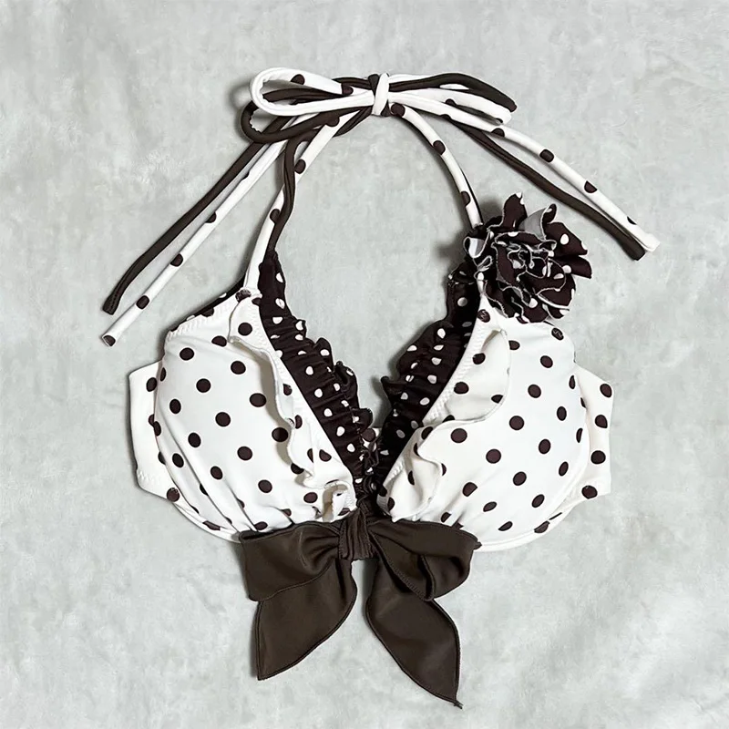 2026 INS Style New Cute Swimsuit Summer Fashion Sexy Halterneck Polka Dot Bow Tie Top Skirt Beach Y2k Three-piece Sets