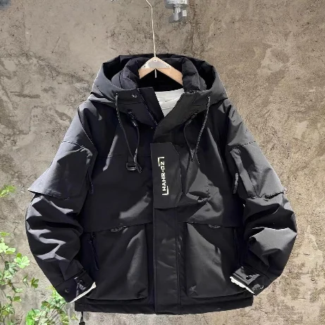 

Men's Thiened White Du down Hooded Jaet Winter Coat 2026 New Sle Workwear Thi Warm Versatile Windbreaker