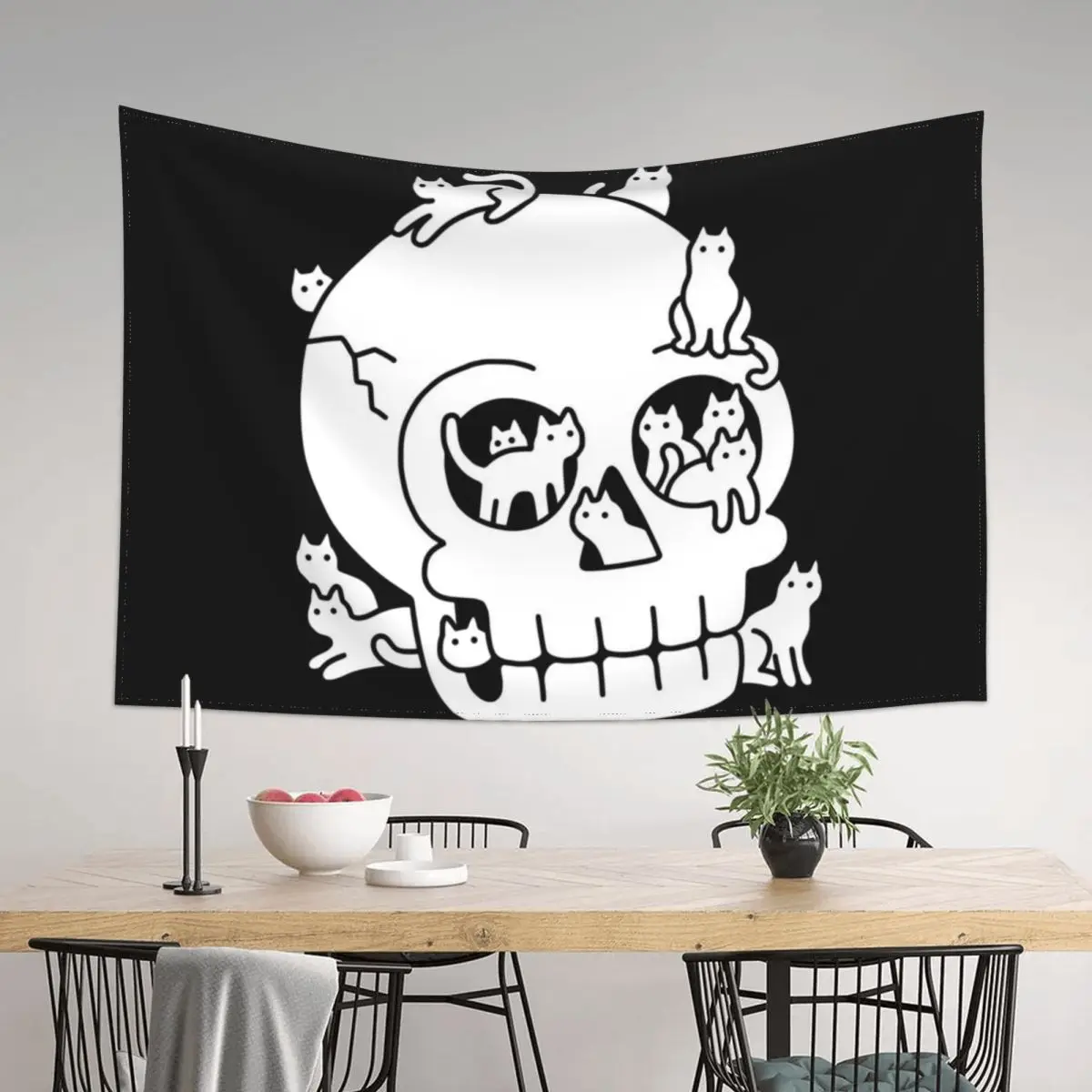 

Skull is Full of Cats Doodle Tapestry Room Decor Wall Carpet Mushroom Tapestry