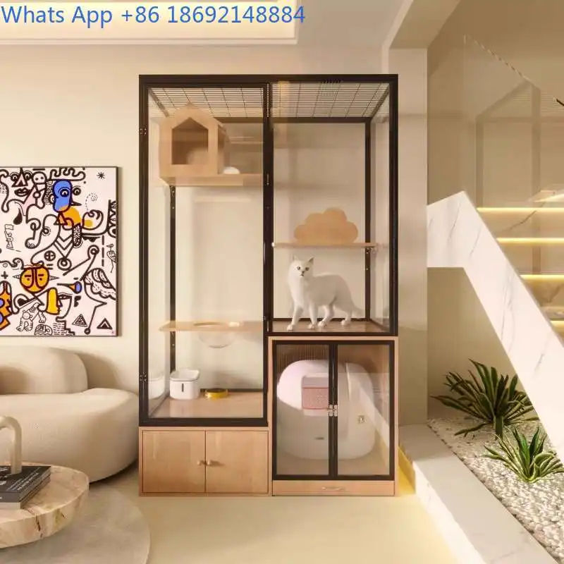 

Cat Cage Space Villa Large Household Panoramic Cat House Glass Indoor Transparent Cat Nest
