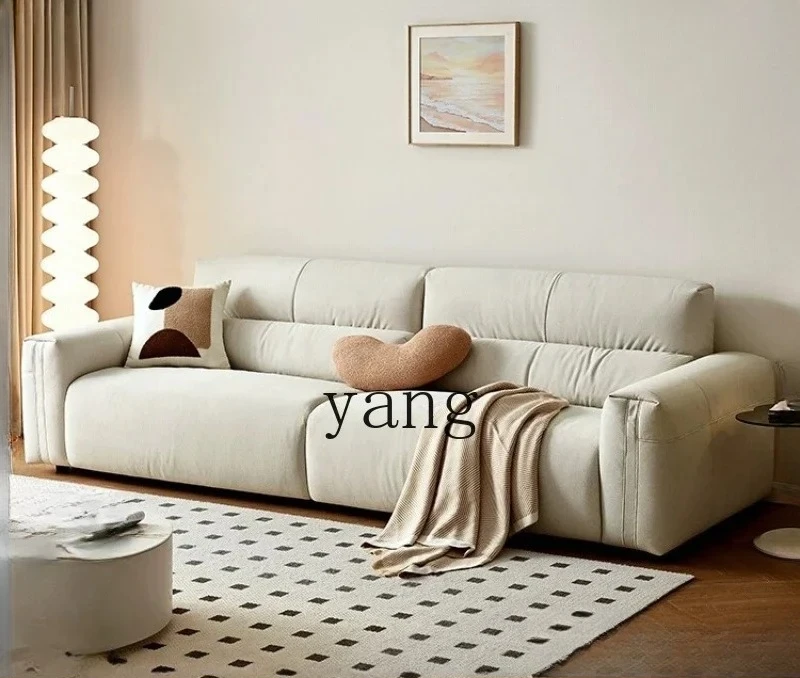 

LH Modern Simple Living Room Solid Wood Frame Straight Row Sofa Cream Wind Fabric Sofa