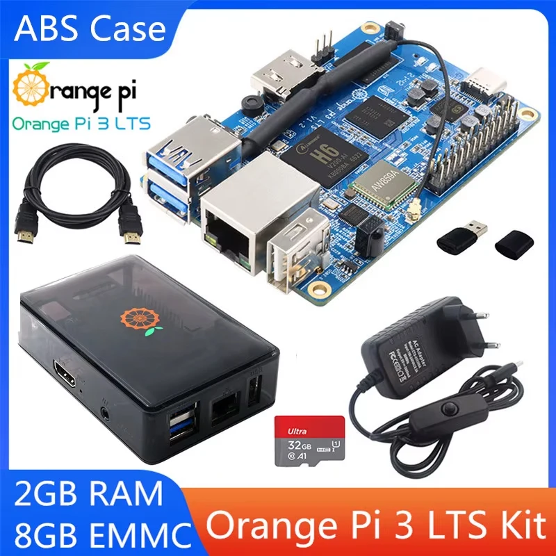 

Orange Pi 3 LTS 2 ГБ ОЗУ 8 ГБ EMMC H6 64-битный Wi-Fi BT 5.0 Дополнительный корпус Power Fan TF-карта для Orange Pi 3 LTS